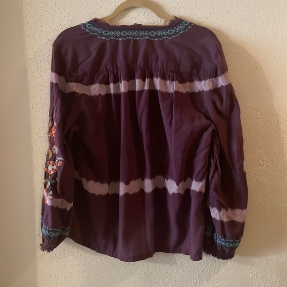 Sundance Purple Boho tye dye embroidered cotton shirt - Picture 3 of 4